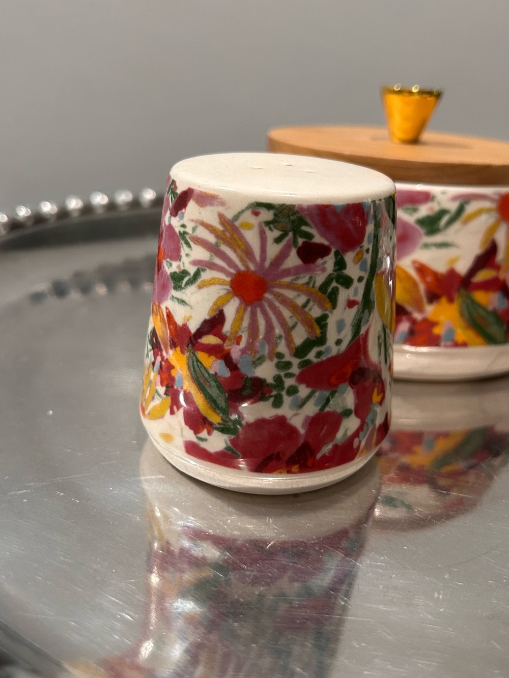 Opal  House Floral Ceramic Salt & Pepper Shaker Set with Lidded Jar - Multicolor - Picture 2 of 8